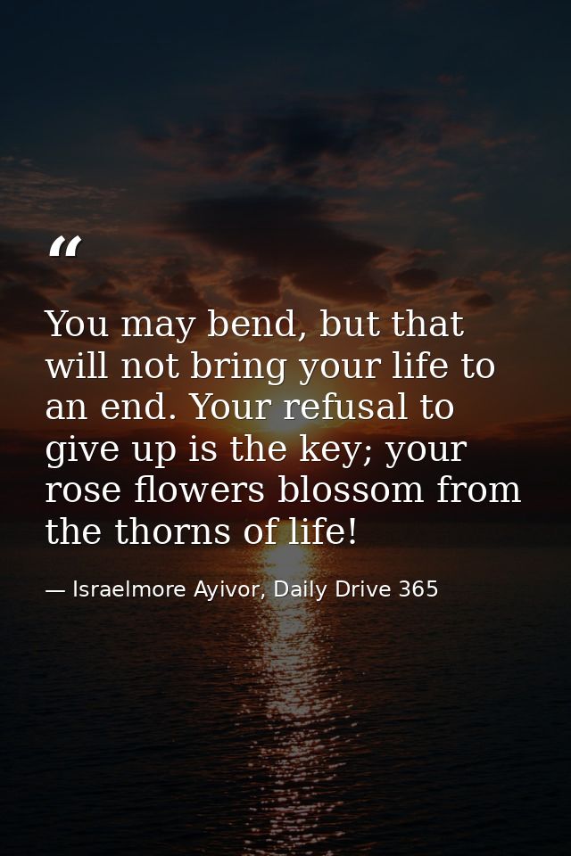 You may bend, but that will not bring your life to an end. Your refusal to give up is the key; your rose flowers blossom — Israelmore Ayivor, Daily Drive 365