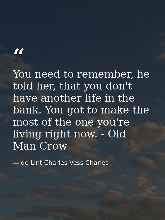 You need to remember, he told her, that you don't have another life in the bank. You got to make the most of the one you — de Lint Charles Vess Charles