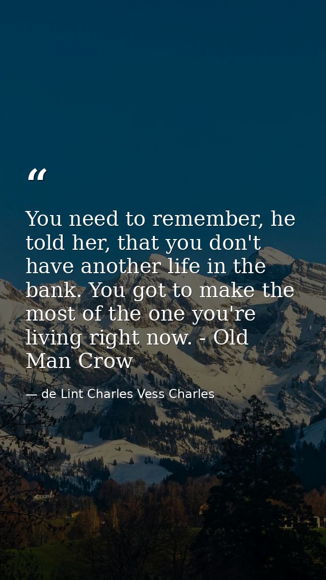 You need to remember, he told her, that you don't have another life in the bank. You got to make the most of the one you — de Lint Charles Vess Charles