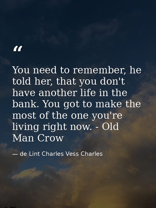 You need to remember, he told her, that you don't have another life in the bank. You got to make the most of the one you — de Lint Charles Vess Charles
