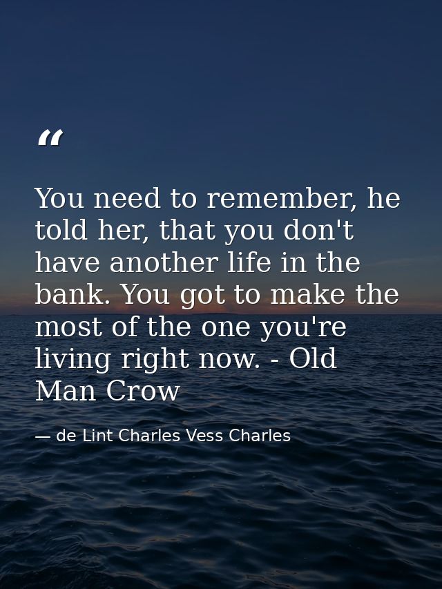 You need to remember, he told her, that you don't have another life in the bank. You got to make the most of the one you — de Lint Charles Vess Charles