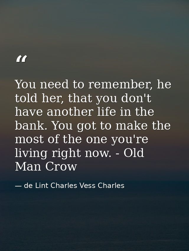 You need to remember, he told her, that you don't have another life in the bank. You got to make the most of the one you — de Lint Charles Vess Charles