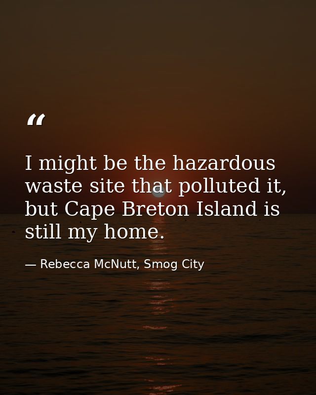 I might be the hazardous waste site that polluted it, but Cape Breton Island is still my home. — Rebecca McNutt, Smog City
