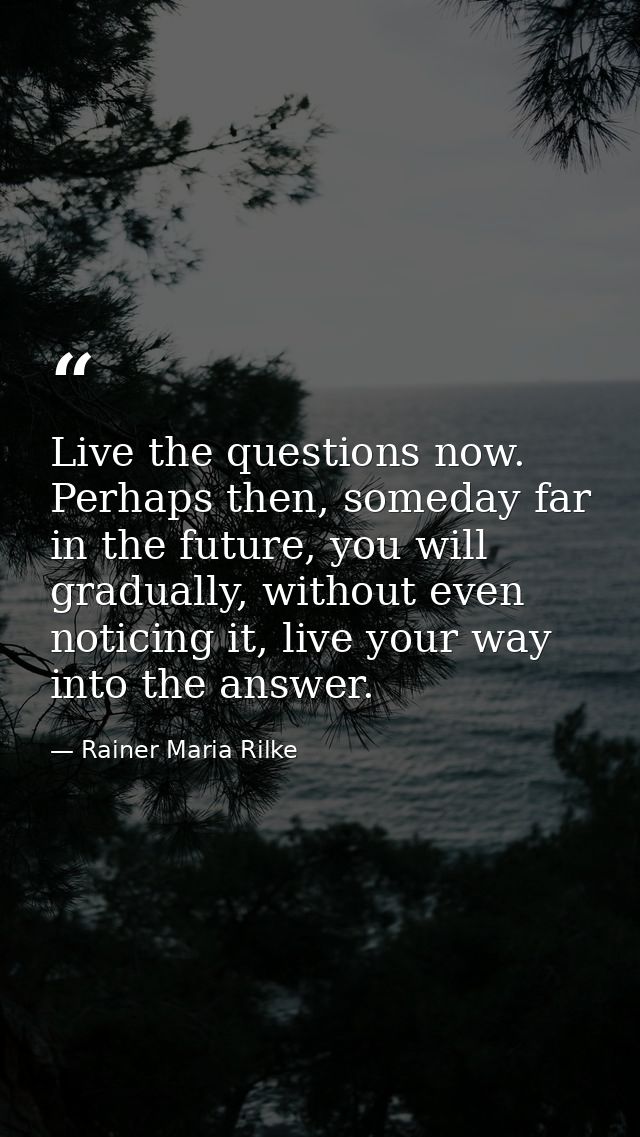 Live the questions now. Perhaps then, someday far in the future, you will gradually, without even noticing it, live your — Rainer Maria Rilke