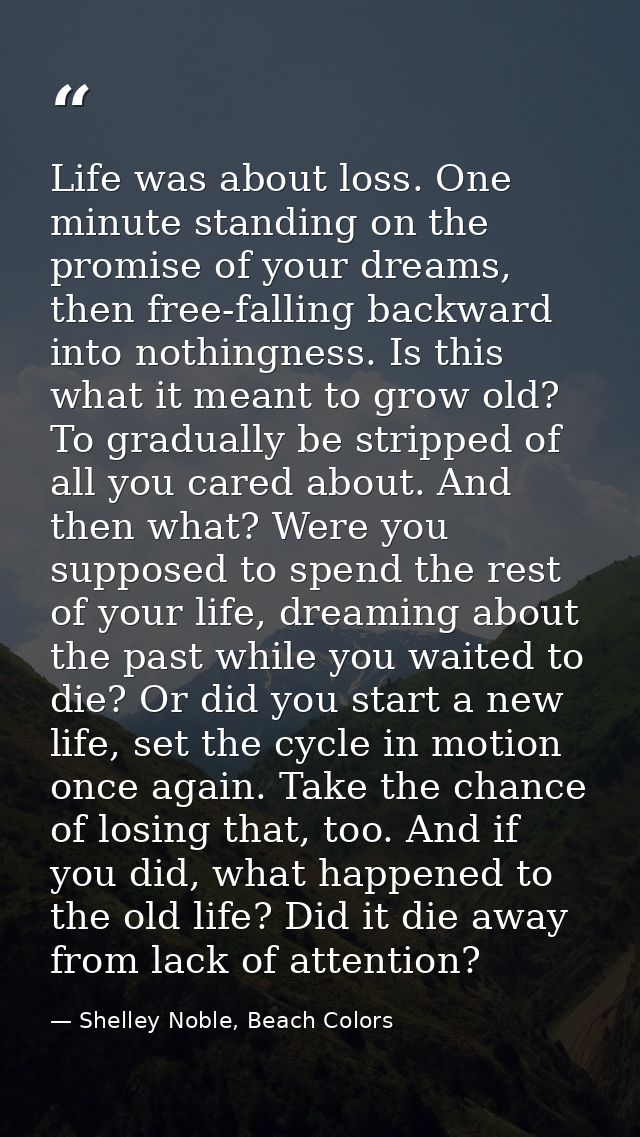 Life was about loss. One minute standing on the promise of your dreams, then free-falling backward into nothingness. Is  — Shelley Noble, Beach Colors