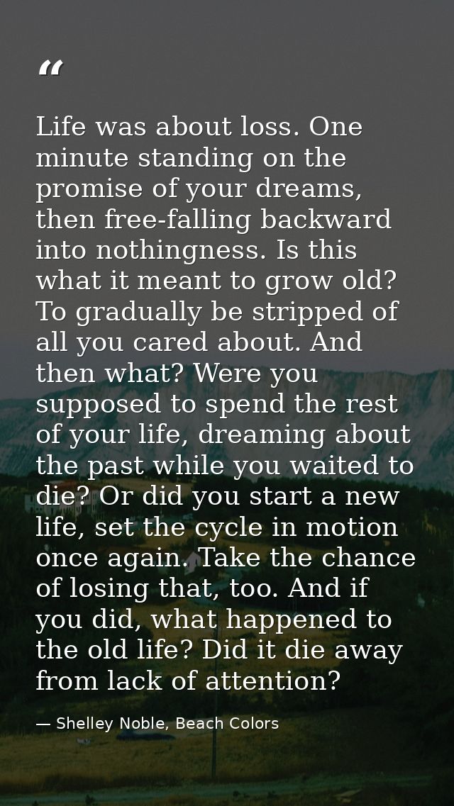 Life was about loss. One minute standing on the promise of your dreams, then free-falling backward into nothingness. Is  — Shelley Noble, Beach Colors