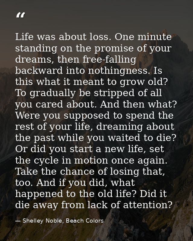Life was about loss. One minute standing on the promise of your dreams, then free-falling backward into nothingness. Is  — Shelley Noble, Beach Colors