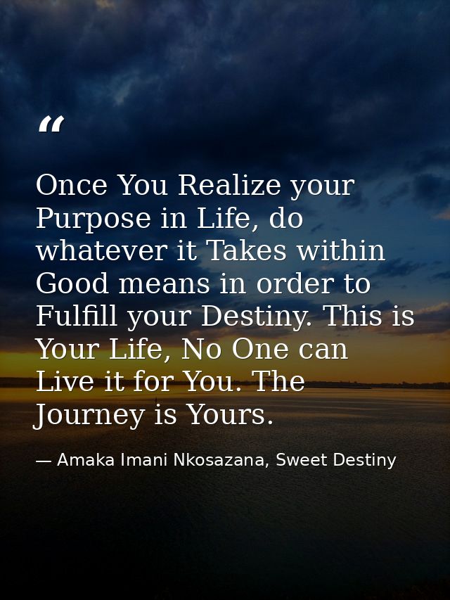 Once You Realize your Purpose in Life, do whatever it Takes within Good means in order to Fulfill your Destiny. This is  — Amaka Imani Nkosazana, Sweet Destiny