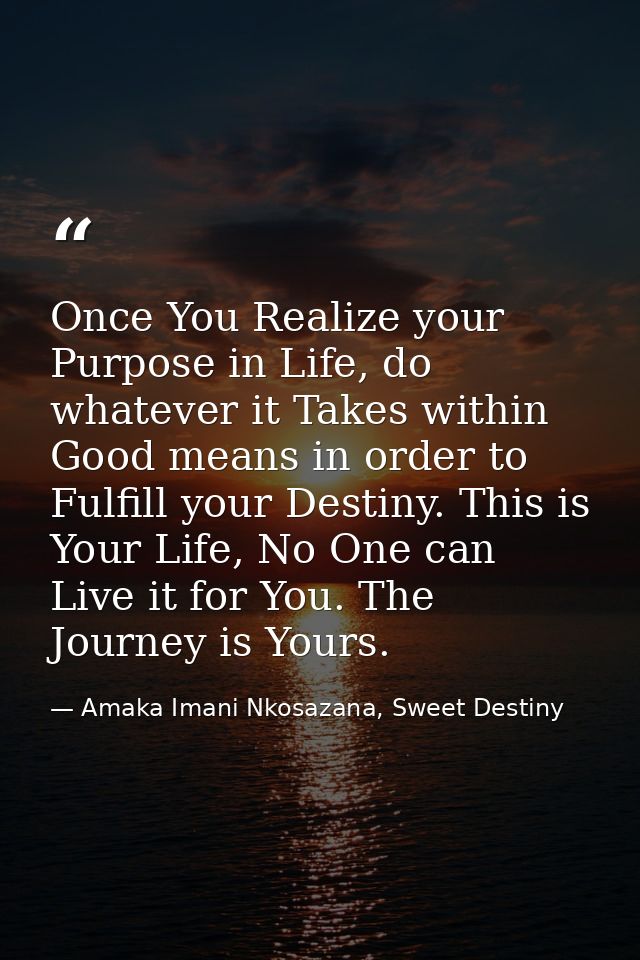 Once You Realize your Purpose in Life, do whatever it Takes within Good means in order to Fulfill your Destiny. This is  — Amaka Imani Nkosazana, Sweet Destiny