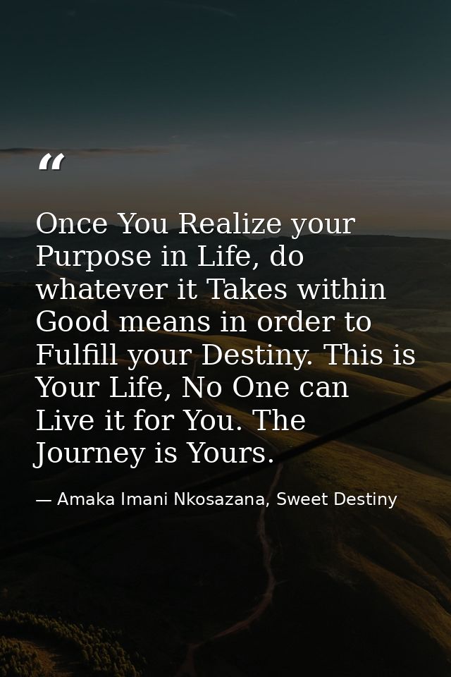 Once You Realize your Purpose in Life, do whatever it Takes within Good means in order to Fulfill your Destiny. This is  — Amaka Imani Nkosazana, Sweet Destiny