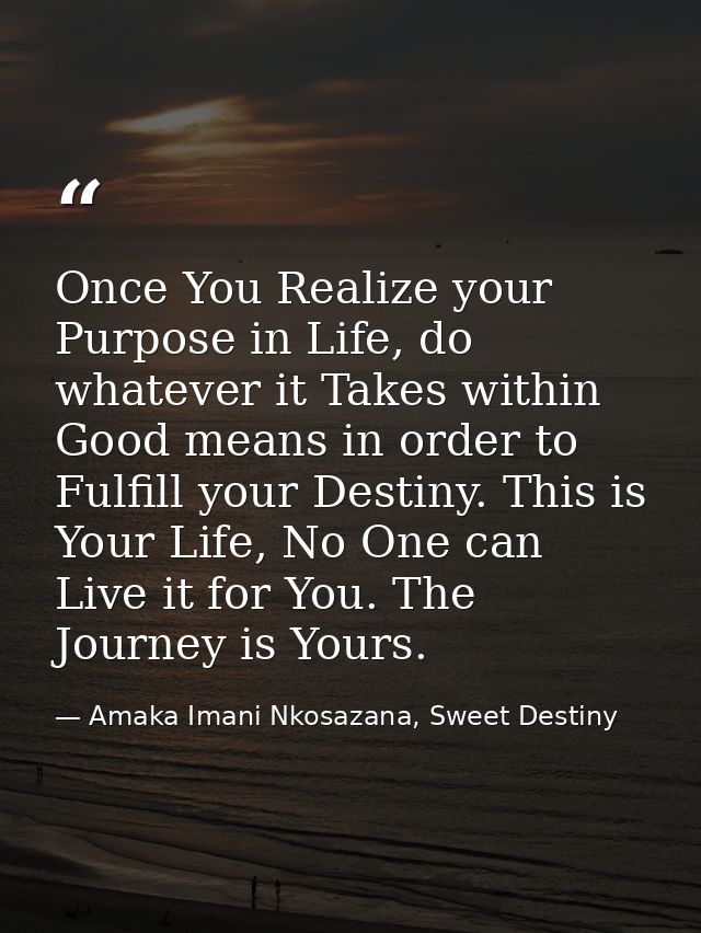 Once You Realize your Purpose in Life, do whatever it Takes within Good means in order to Fulfill your Destiny. This is  — Amaka Imani Nkosazana, Sweet Destiny