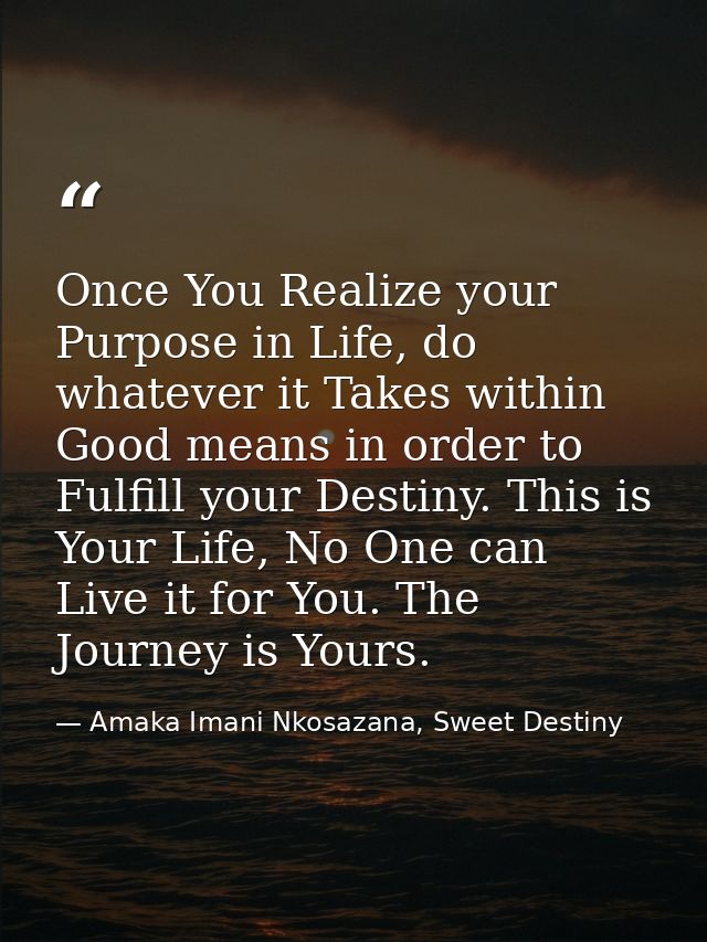 Once You Realize your Purpose in Life, do whatever it Takes within Good means in order to Fulfill your Destiny. This is  — Amaka Imani Nkosazana, Sweet Destiny