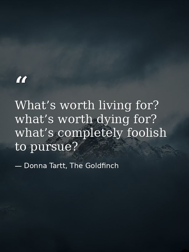 What’s worth living for? what’s worth dying for? what’s completely foolish to pursue? — Donna Tartt, The Goldfinch