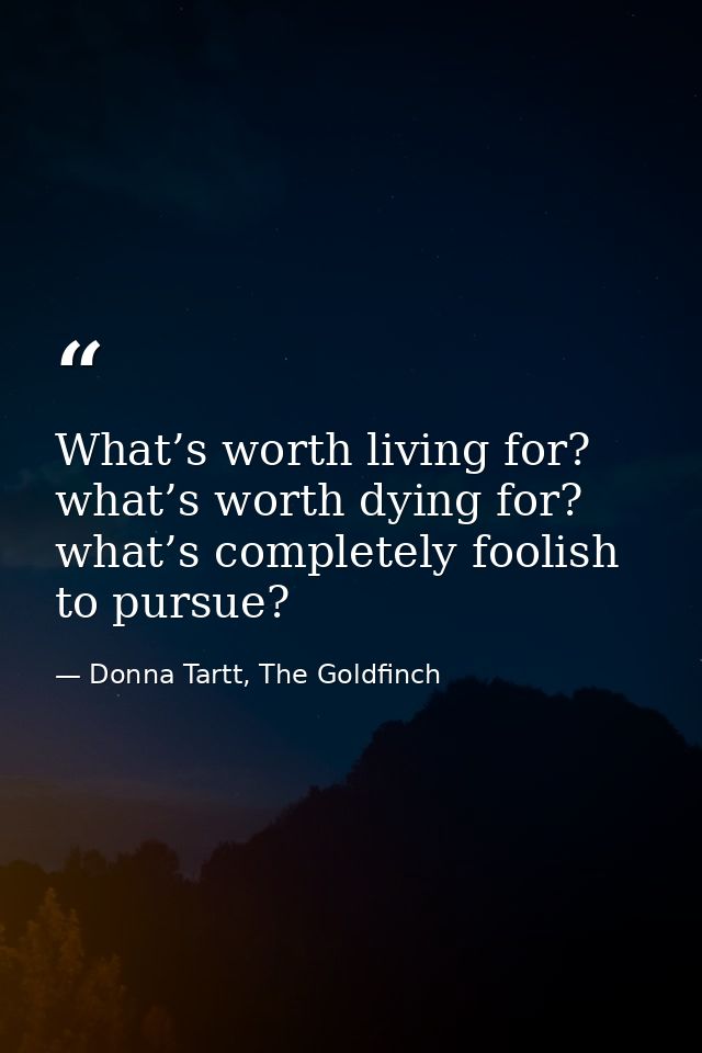 What’s worth living for? what’s worth dying for? what’s completely foolish to pursue? — Donna Tartt, The Goldfinch