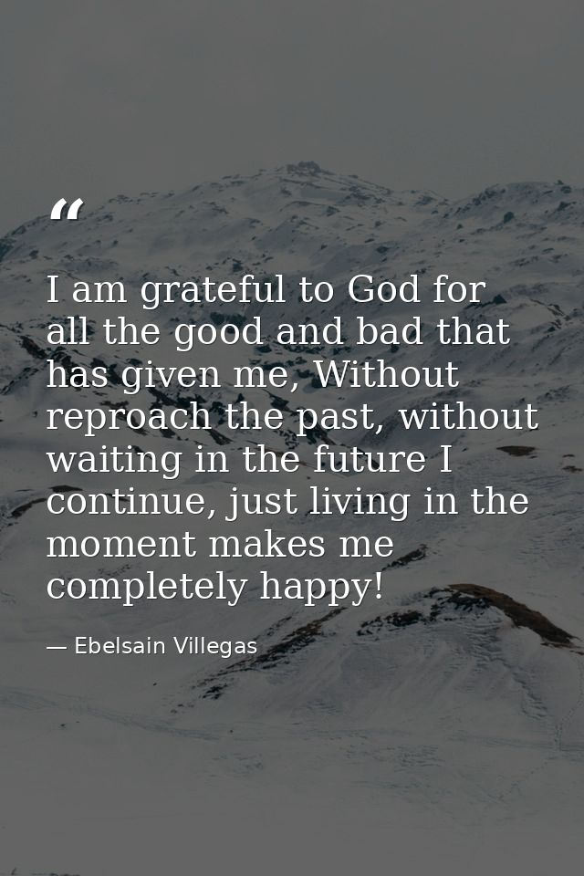I am grateful to God for all the good and bad that has given me, Without reproach the past, without waiting in the futur — Ebelsain Villegas