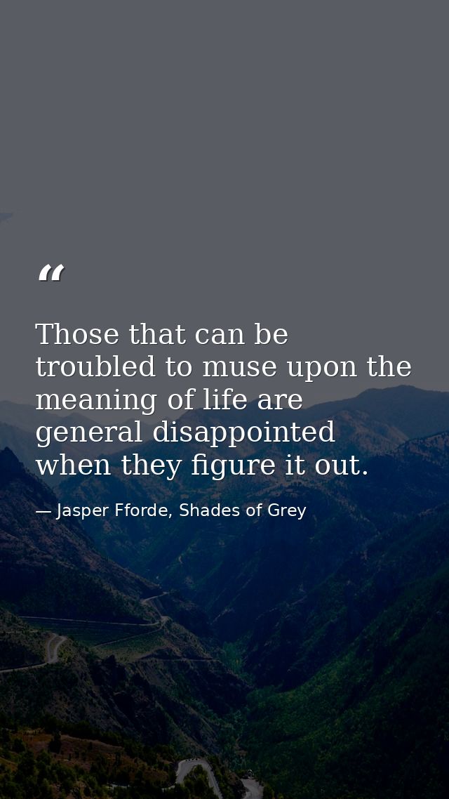 Those that can be troubled to muse upon the meaning of life are general disappointed when they figure it out. — Jasper Fforde, Shades of Grey
