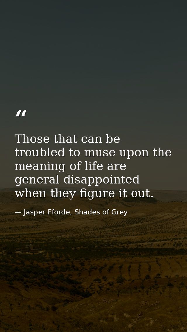 Those that can be troubled to muse upon the meaning of life are general disappointed when they figure it out. — Jasper Fforde, Shades of Grey