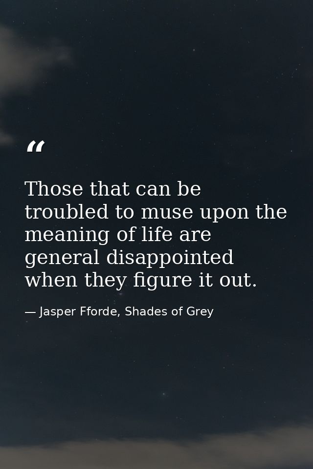 Those that can be troubled to muse upon the meaning of life are general disappointed when they figure it out. — Jasper Fforde, Shades of Grey