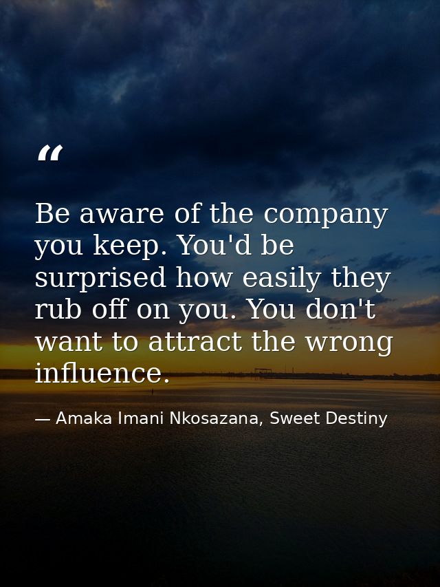 Be aware of the company you keep. You'd be surprised how easily they rub off on you. You don't want to attract the wrong — Amaka Imani Nkosazana, Sweet Destiny