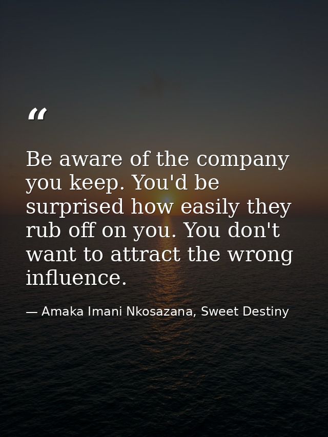 Be aware of the company you keep. You'd be surprised how easily they rub off on you. You don't want to attract the wrong — Amaka Imani Nkosazana, Sweet Destiny