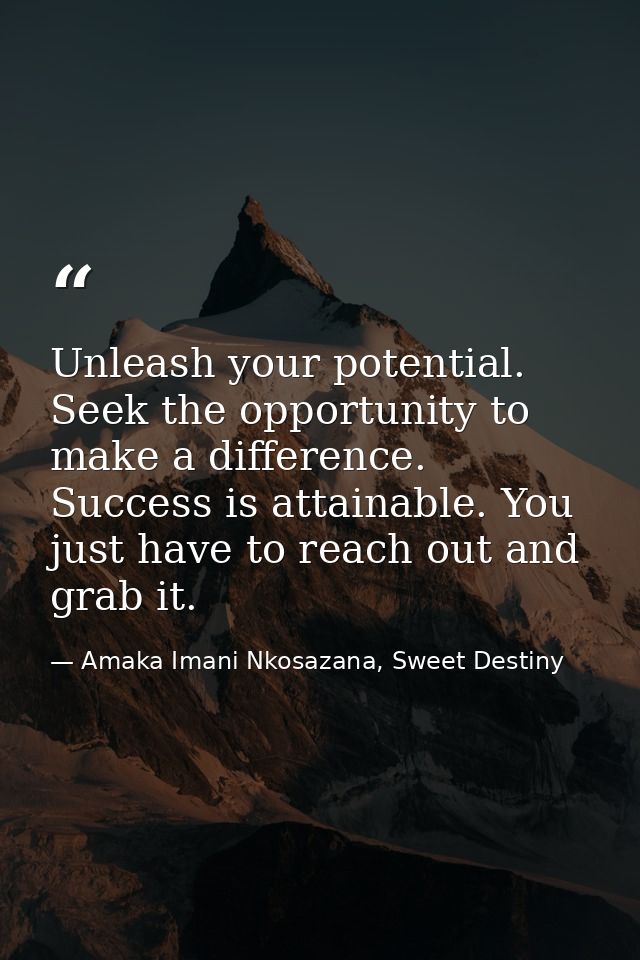 Unleash your potential. Seek the opportunity to make a difference. Success is attainable. You just have to reach out and — Amaka Imani Nkosazana, Sweet Destiny
