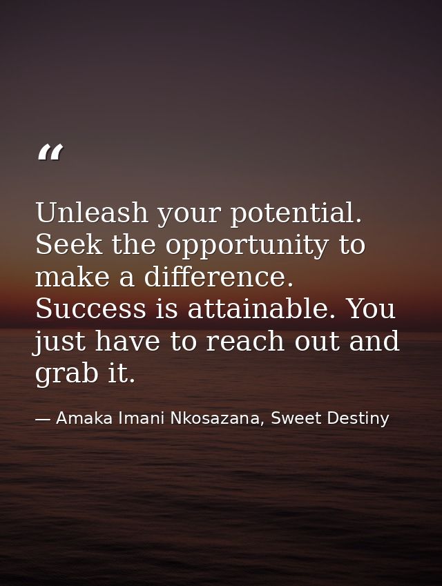 Unleash your potential. Seek the opportunity to make a difference. Success is attainable. You just have to reach out and — Amaka Imani Nkosazana, Sweet Destiny