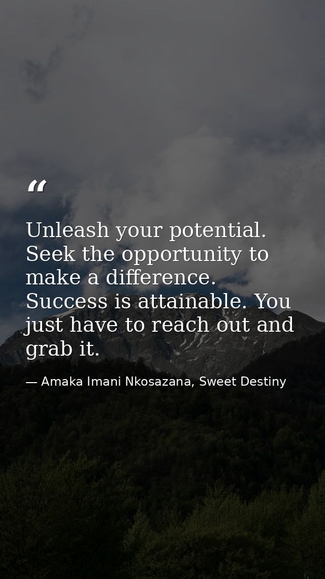 Unleash your potential. Seek the opportunity to make a difference. Success is attainable. You just have to reach out and — Amaka Imani Nkosazana, Sweet Destiny