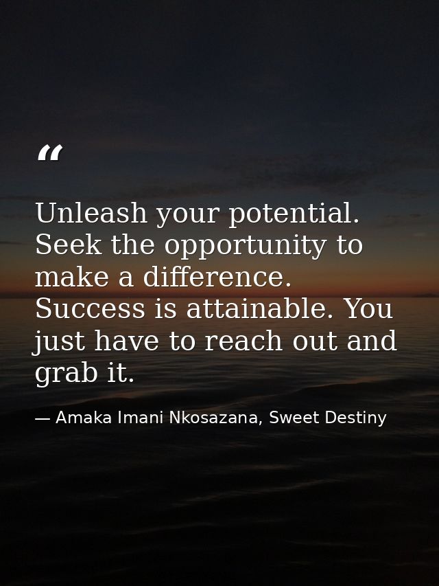 Unleash your potential. Seek the opportunity to make a difference. Success is attainable. You just have to reach out and — Amaka Imani Nkosazana, Sweet Destiny