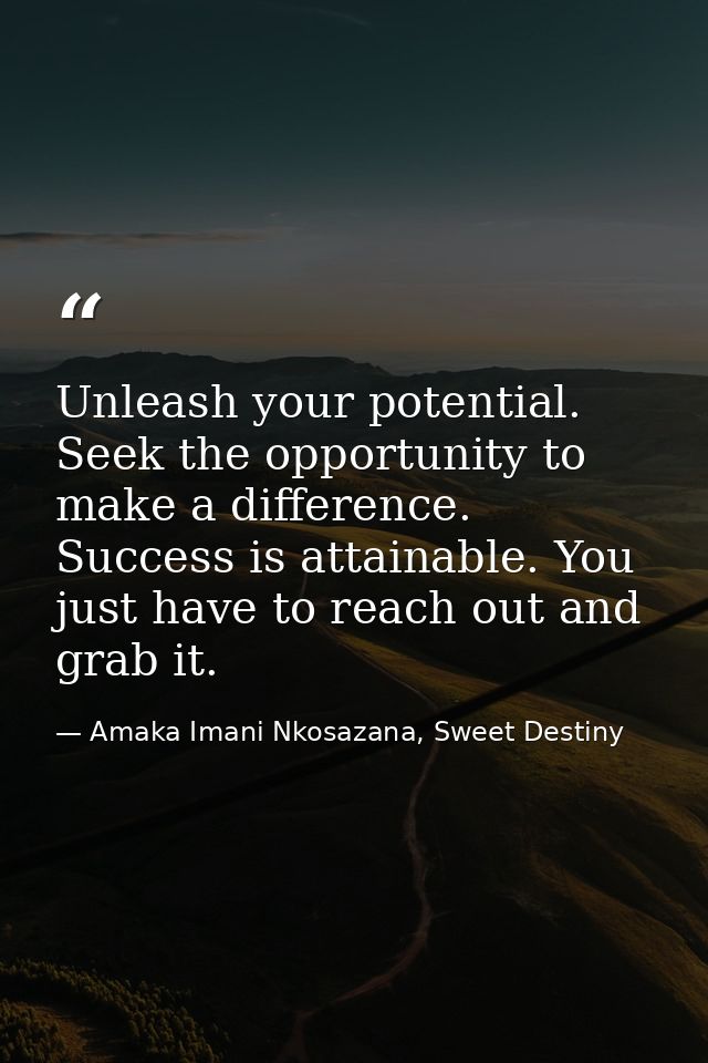 Unleash your potential. Seek the opportunity to make a difference. Success is attainable. You just have to reach out and — Amaka Imani Nkosazana, Sweet Destiny