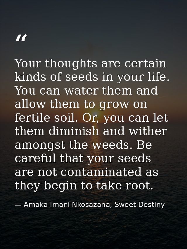 Your thoughts are certain kinds of seeds in your life. You can water them and allow them to grow on fertile soil. Or, yo — Amaka Imani Nkosazana, Sweet Destiny