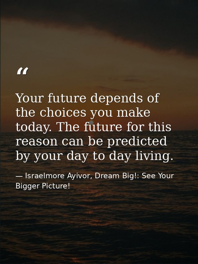 Your future depends of the choices you make today. The future for this reason can be predicted by your day to day living — Israelmore Ayivor, Dream Big!: See Your Bigger Picture!