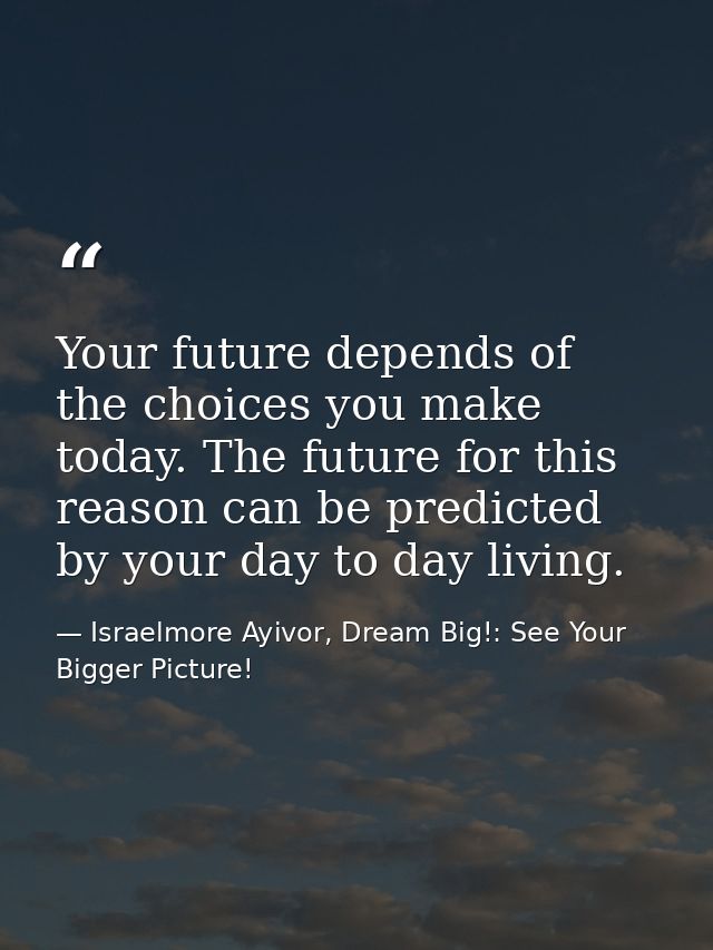Your future depends of the choices you make today. The future for this reason can be predicted by your day to day living — Israelmore Ayivor, Dream Big!: See Your Bigger Picture!