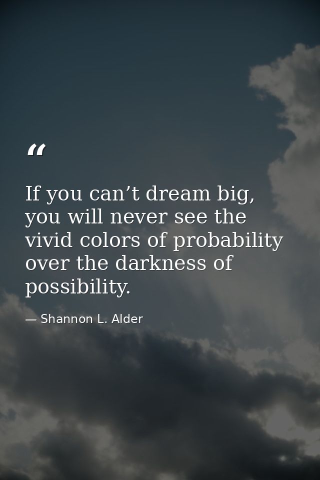 If you can’t dream big, you will never see the vivid colors of probability over the darkness of possibility. — Shannon L. Alder