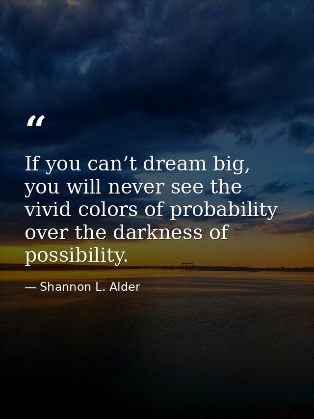 If you can’t dream big, you will never see the vivid colors of probability over the darkness of possibility. — Shannon L. Alder