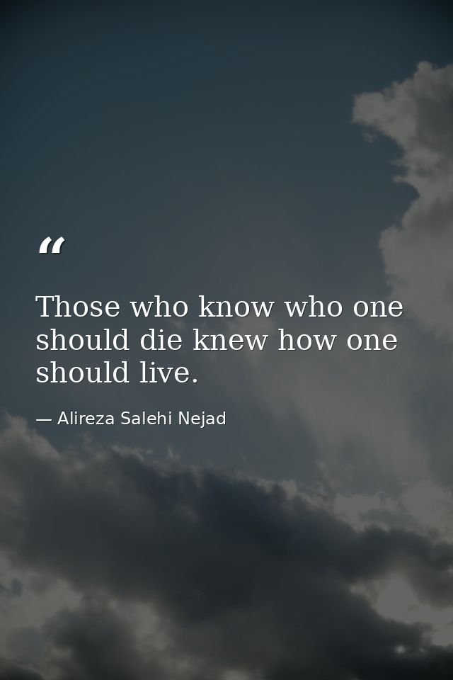 Those who know who one should die knew how one should live. — Alireza Salehi Nejad