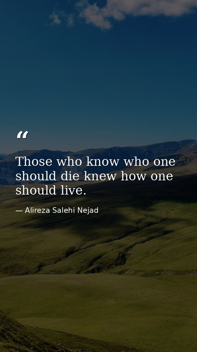 Those who know who one should die knew how one should live. — Alireza Salehi Nejad