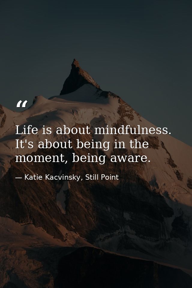 Life is about mindfulness. It's about being in the moment, being aware. — Katie Kacvinsky, Still Point