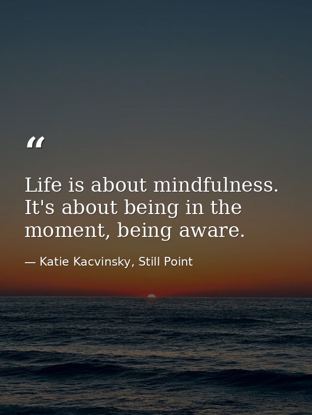 Life is about mindfulness. It's about being in the moment, being aware. — Katie Kacvinsky, Still Point