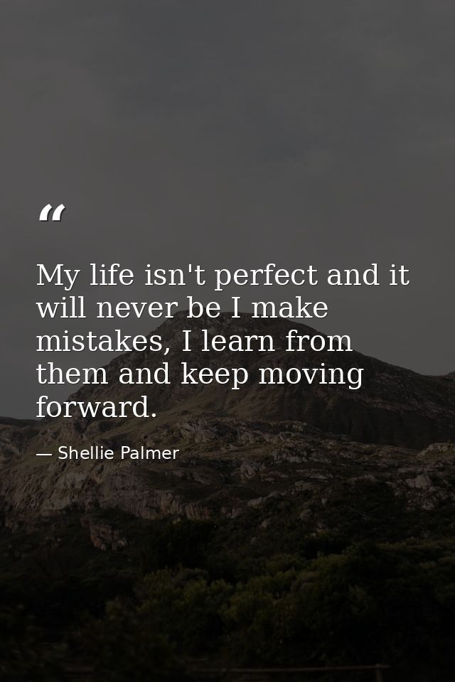 My life isn't perfect and it will never be I make mistakes, I learn from them and keep moving forward. — Shellie Palmer
