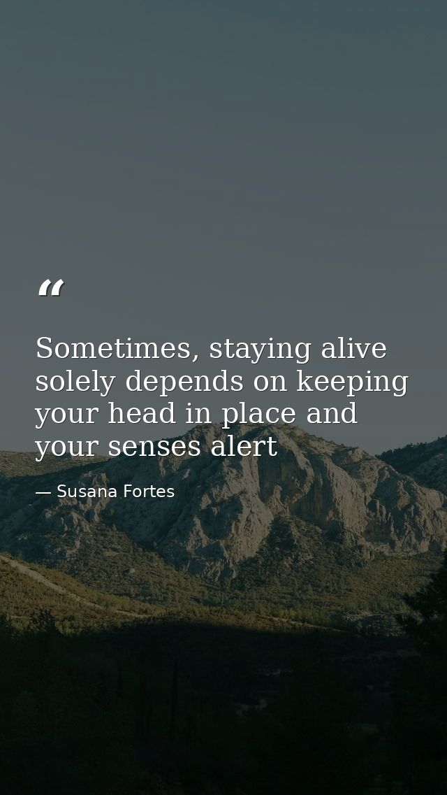 Sometimes, staying alive solely depends on keeping your head in place and your senses alert — Susana Fortes