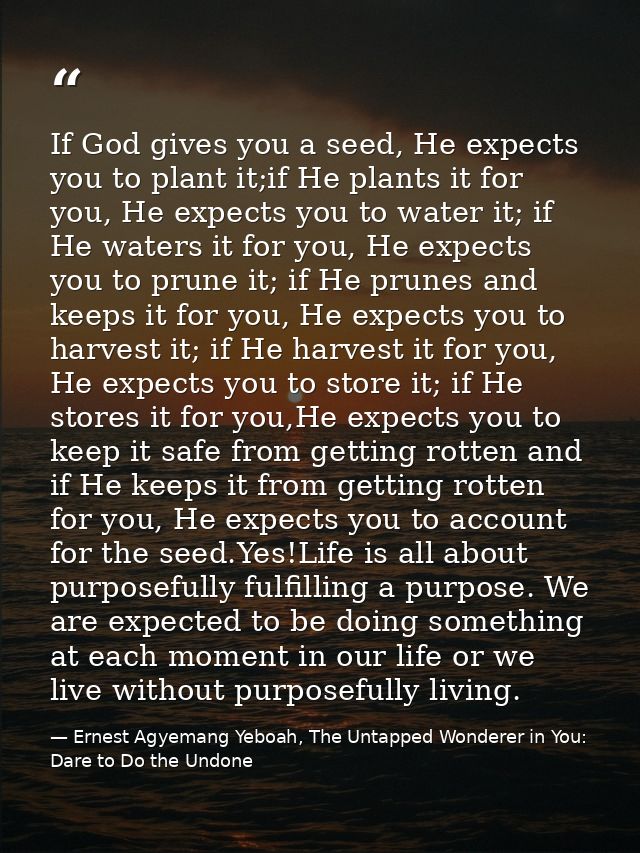 If God gives you a seed, He expects you to plant it;if He plants it for you, He expects you to water it; if He waters it — Ernest Agyemang Yeboah, The Untapped Wonderer in You: Dare to Do the Undone