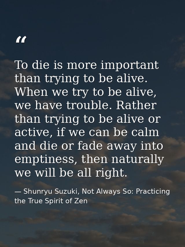 To die is more important than trying to be alive. When we try to be alive, we have trouble. Rather than trying to be ali — Shunryu Suzuki, Not Always So: Practicing the True Spirit of Zen