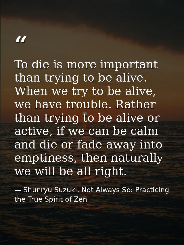 To die is more important than trying to be alive. When we try to be alive, we have trouble. Rather than trying to be ali — Shunryu Suzuki, Not Always So: Practicing the True Spirit of Zen