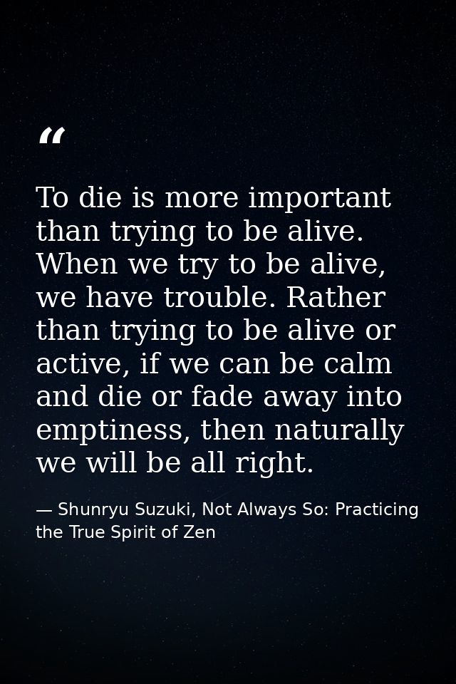 To die is more important than trying to be alive. When we try to be alive, we have trouble. Rather than trying to be ali — Shunryu Suzuki, Not Always So: Practicing the True Spirit of Zen