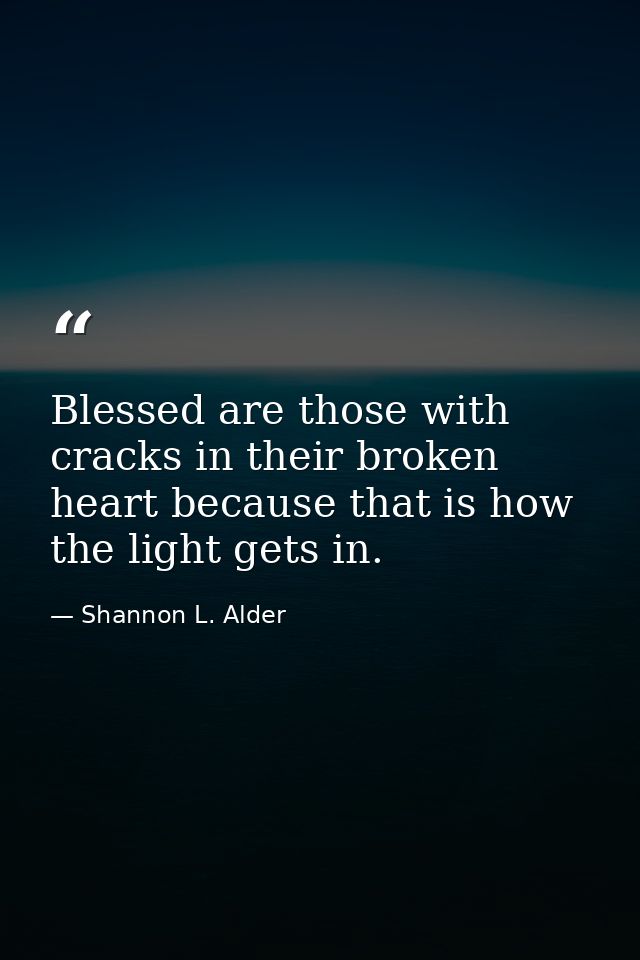 Blessed are those with cracks in their broken heart because that is how the light gets in. — Shannon L. Alder