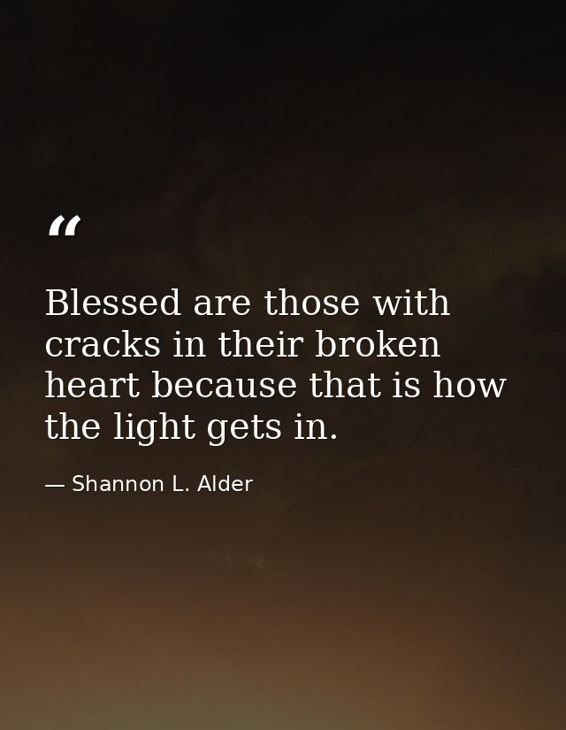 Blessed are those with cracks in their broken heart because that is how the light gets in. — Shannon L. Alder