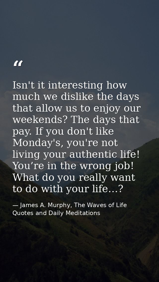 Isn't it interesting how much we dislike the days that allow us to enjoy our weekends? The days that pay. If you don't l — James A. Murphy, The Waves of Life Quotes and Daily Meditations