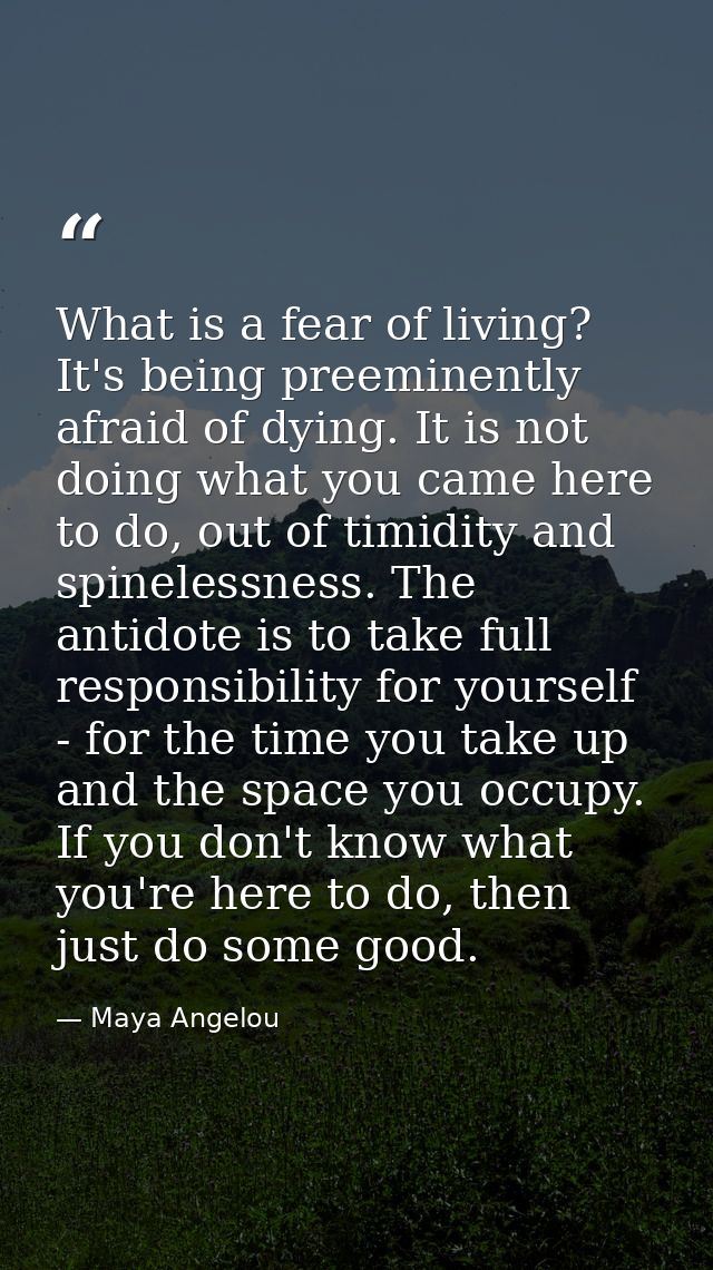 What is a fear of living? It's being preeminently afraid of dying. It is not doing what you came here to do, out of timi — Maya Angelou