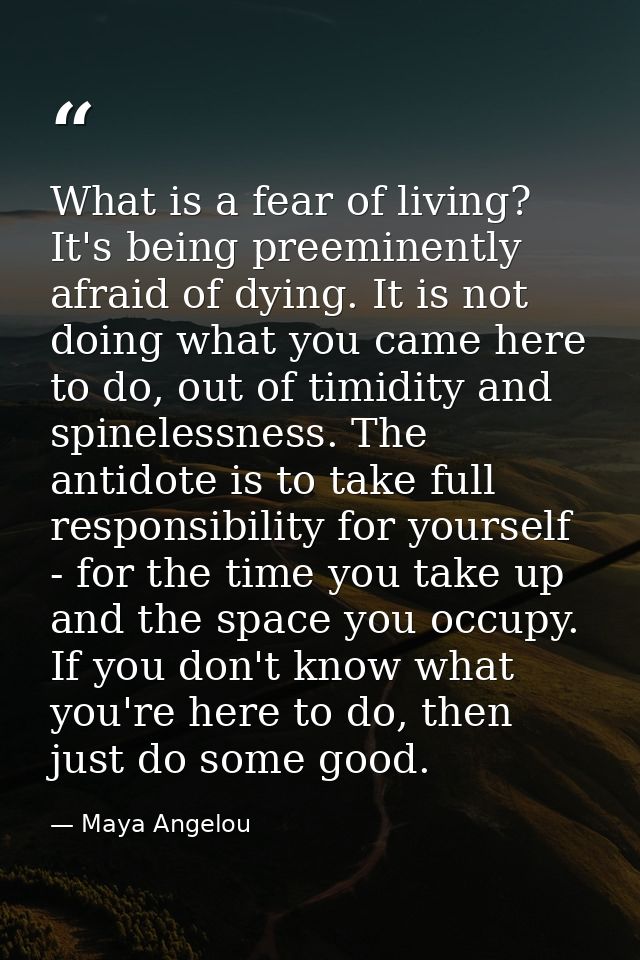 What is a fear of living? It's being preeminently afraid of dying. It is not doing what you came here to do, out of timi — Maya Angelou
