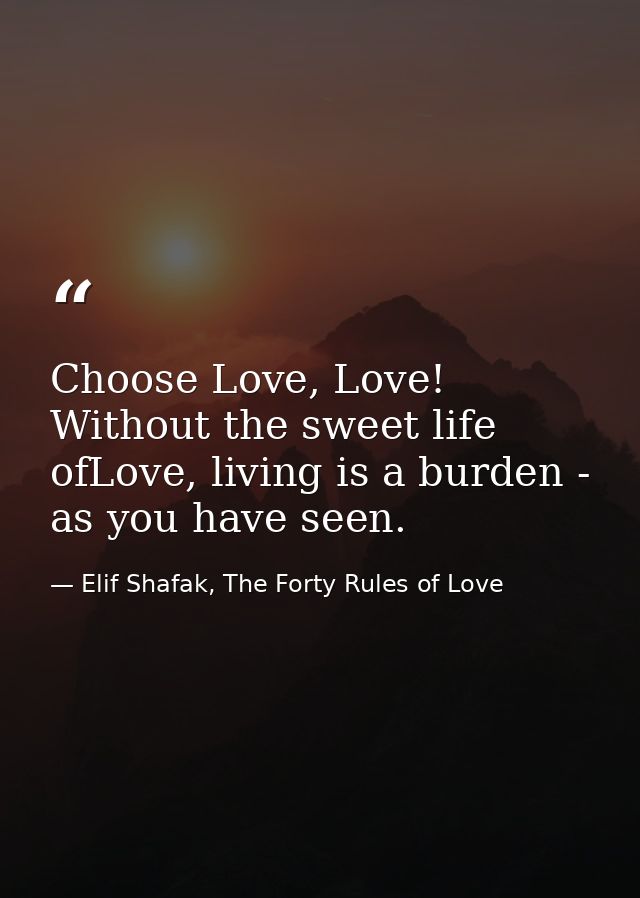 Choose Love, Love! Without the sweet life ofLove, living is a burden - as you have seen. — Elif Shafak, The Forty Rules of Love